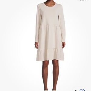 Time and Tru Women’s Beige Tiered Dress W/Pockets Size Large (12-14) NWT